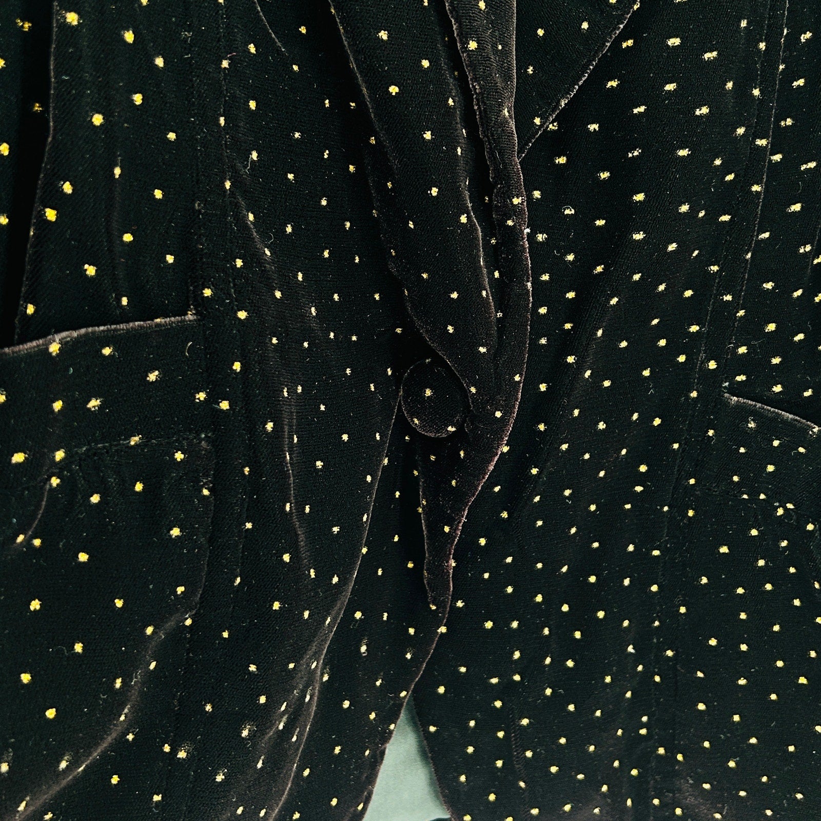 Vintage 80s Black Velvet Gold Metallic Dot Formal Tuxedo Blazer Jacket