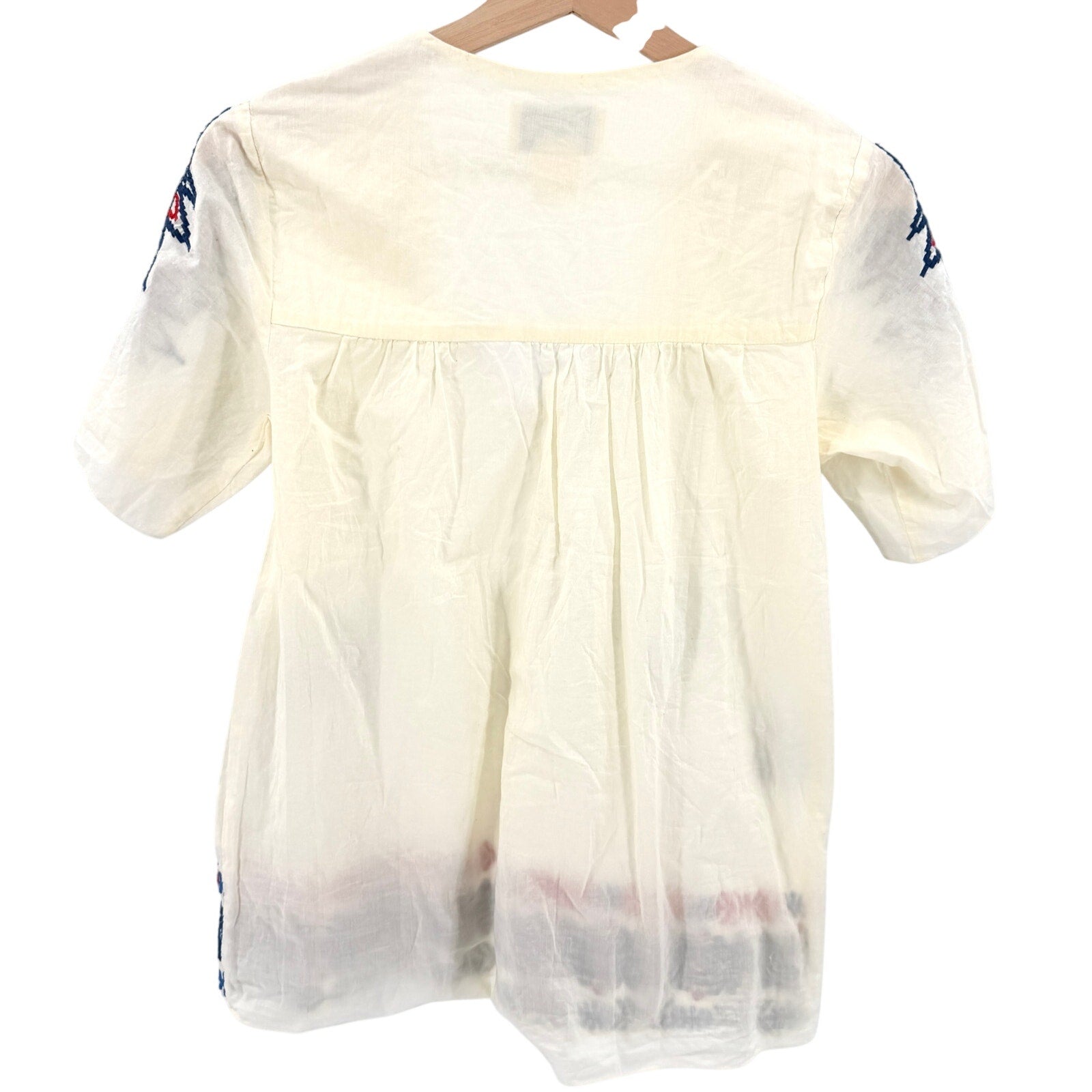 Pepin Cream 100% Cotton Red Blue Embroidered Tunic Blouse