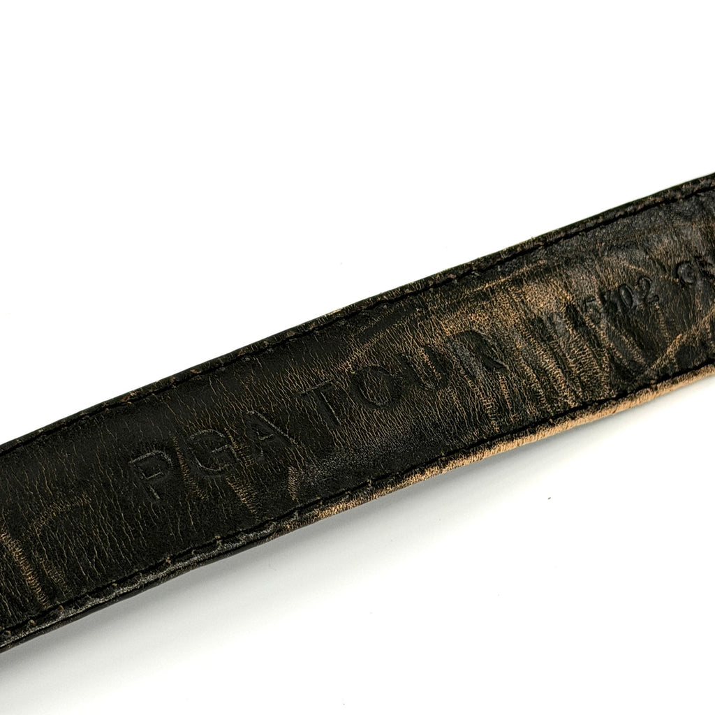 Vintage 90s PGA Tour Black Genuine Leather Western Engraved Silver Tip Belt