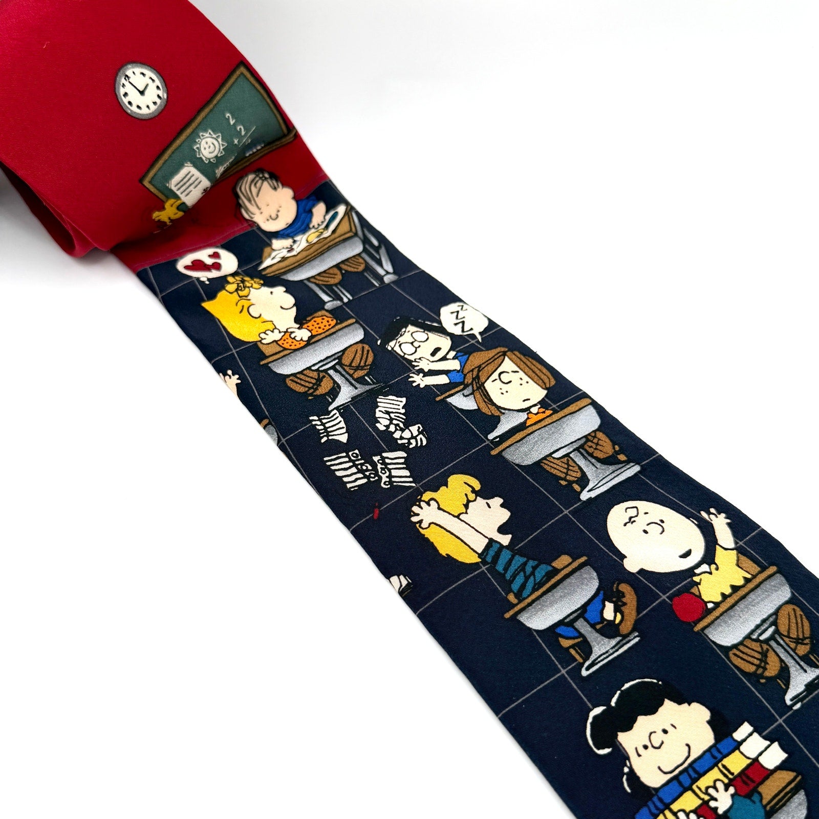 Vintage 90s Peanuts Navy Red 100% Silk School Is Cool Classroom Necktie