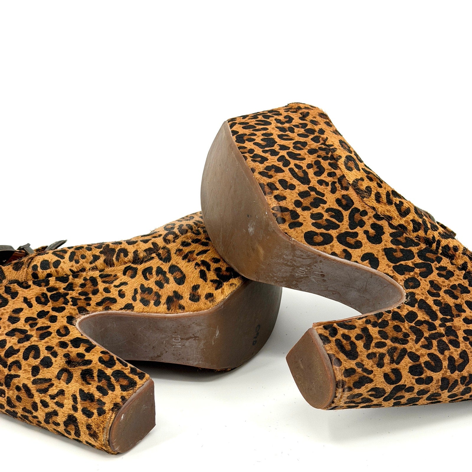 Jeffrey Campbell Leopard Genuine Leather Western Buckle Platform Loafers