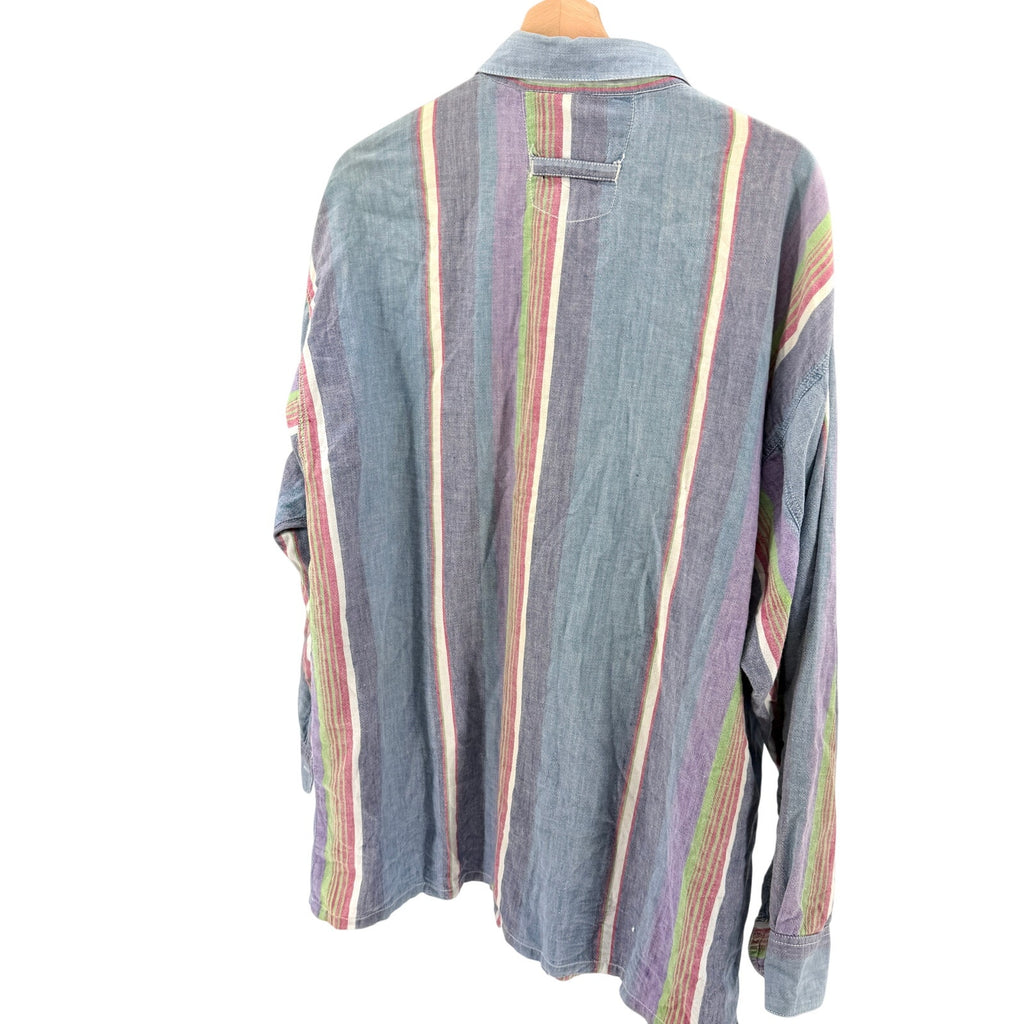 Vintage 90s Address Unknown Blue 100% Cotton Striped Button Down Shirt