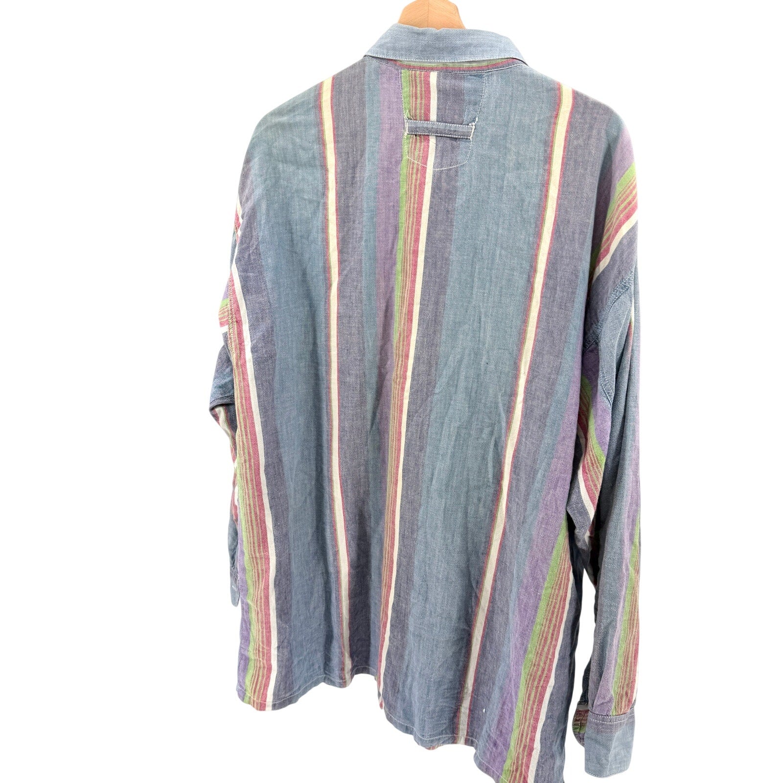 Vintage 90s Address Unknown Blue 100% Cotton Striped Button Down Shirt