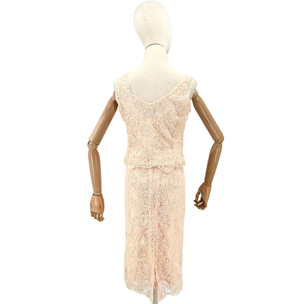 Vintage 90s Albert Nipon Evening Blush Pink Lace Skirt Blouse Set