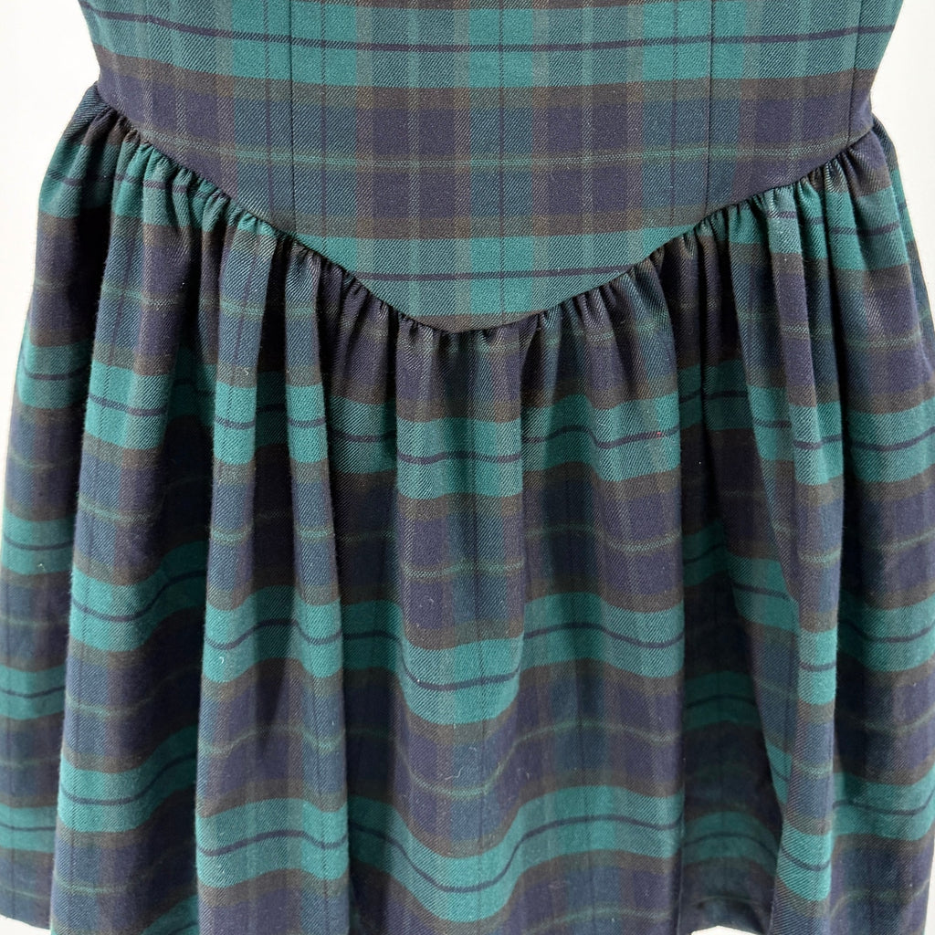 Avec Les Filles Green Navy Blue Plaid Tartan Sweetheart Mini Dress
