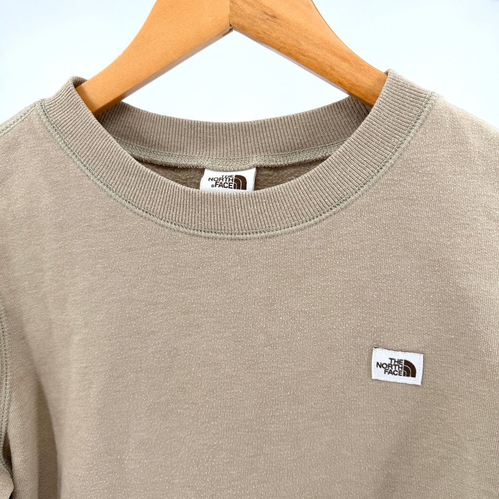 The North Face Tan Beige Heritage Patch Logo Fleece Crewneck Sweatshirt