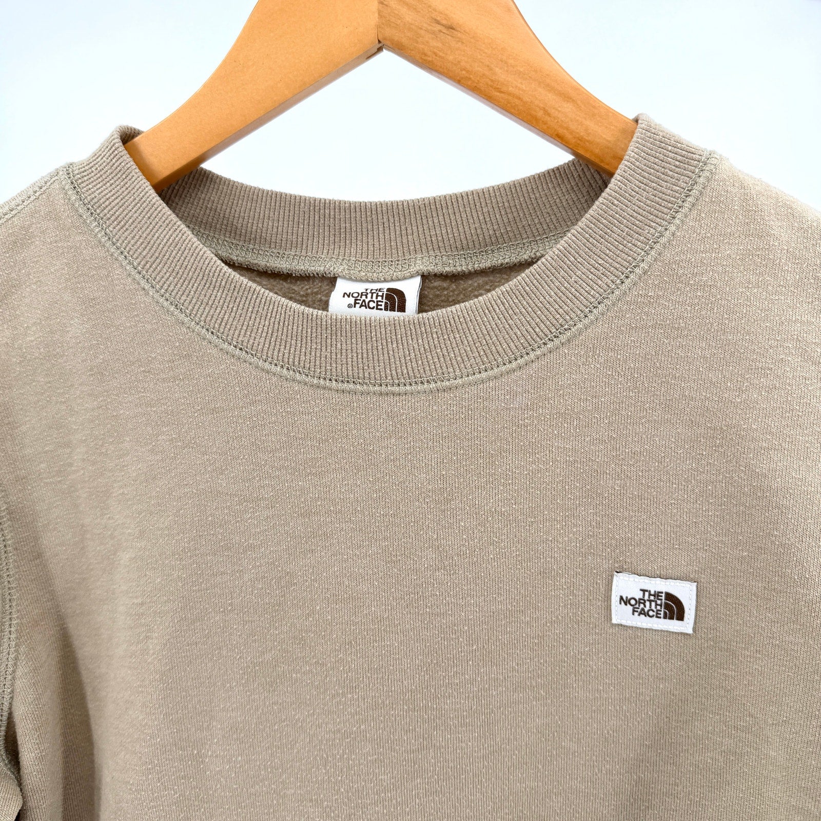 The North Face Tan Beige Heritage Patch Logo Fleece Crewneck Sweatshirt