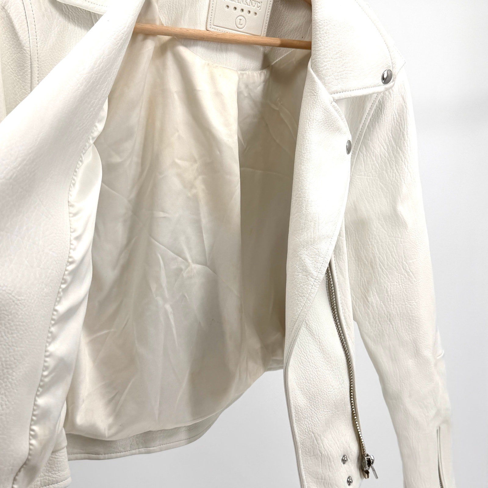 BlankNYC White Thick Faux Leather Moto Biker Rocker Jacket