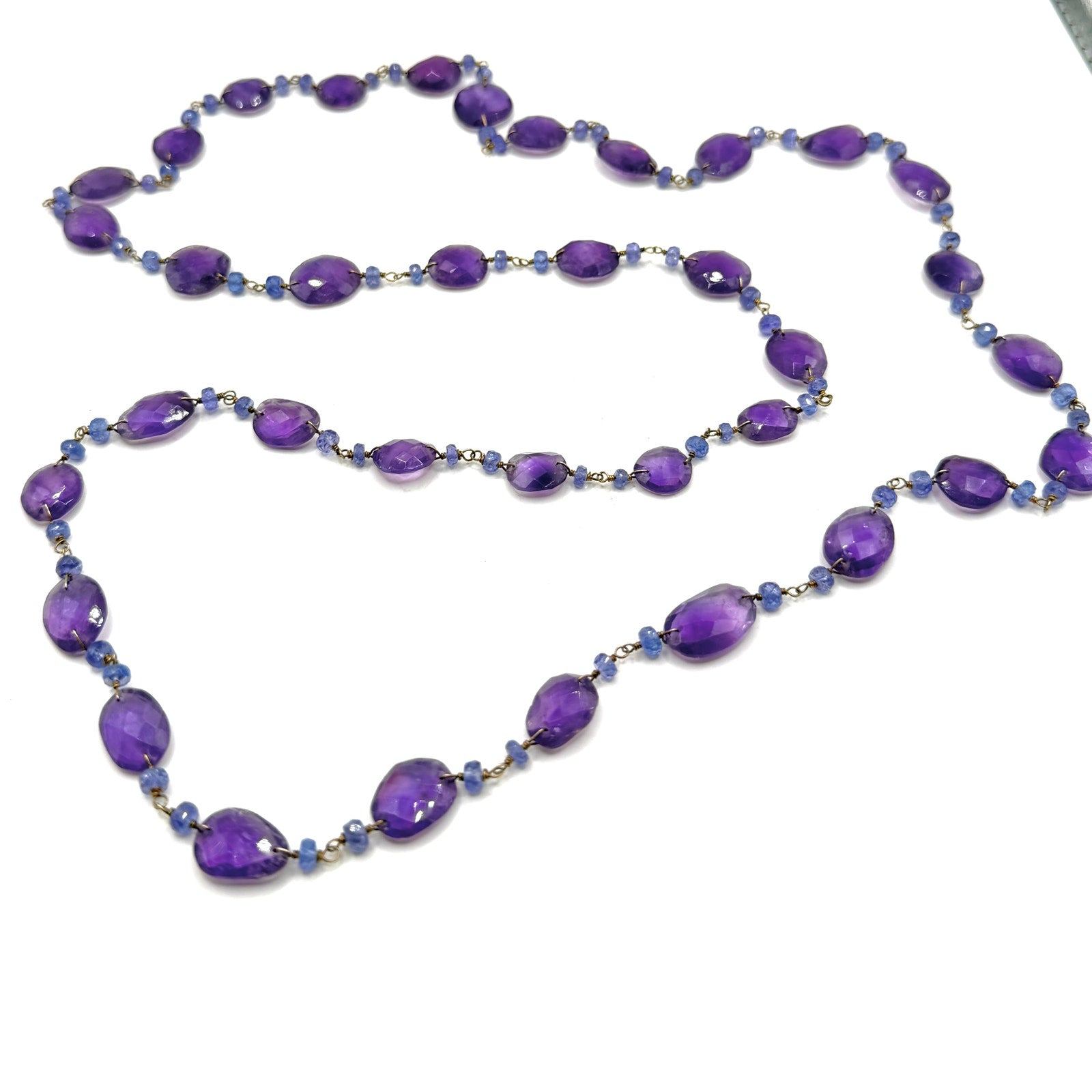 Vintage 90s Amethyst Tanzanite Faceted Bead Endless Statement Necklace