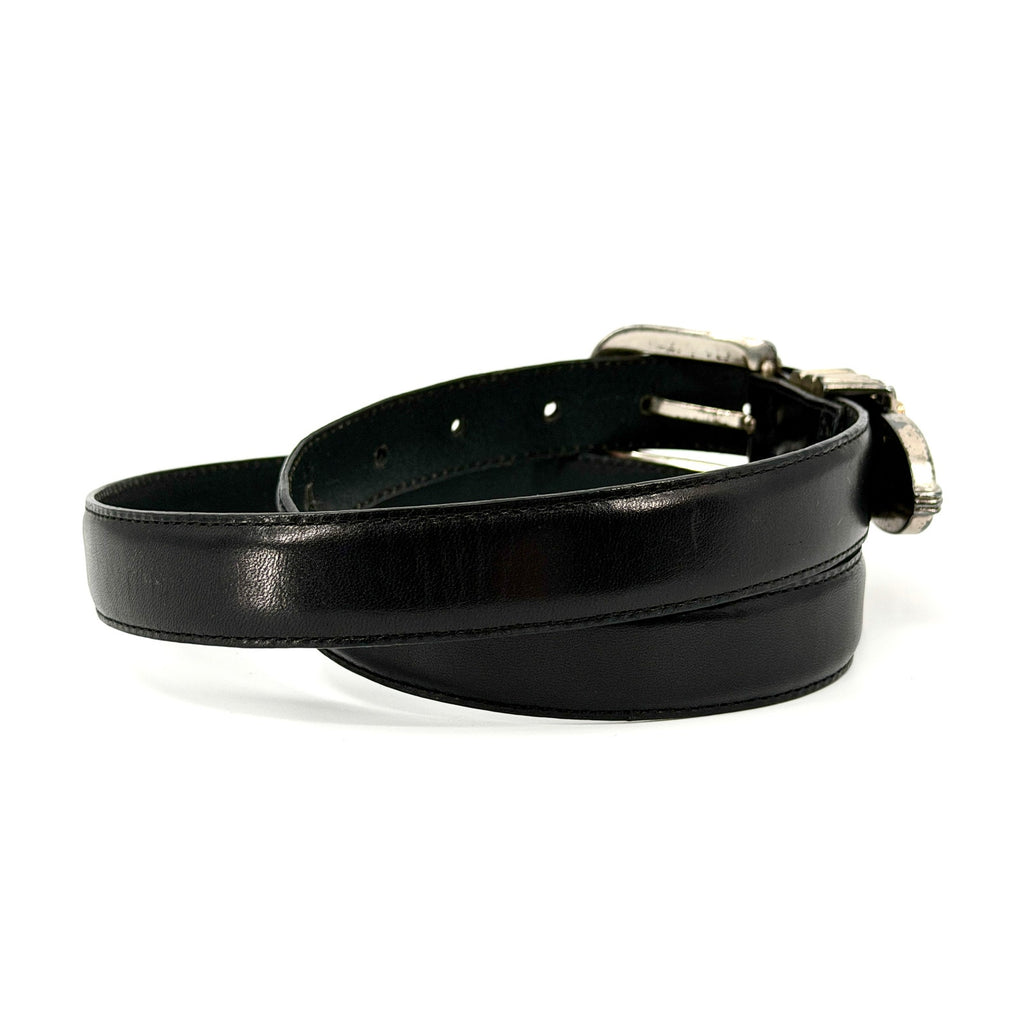 Vintage 90s Brighton Black Genuine Leather Western Heart Star Buckle Belt