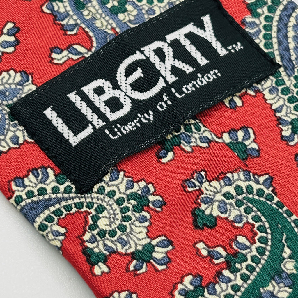 Vintage 80s Liberty of London Red Blue Green Paisley Silk Necktie