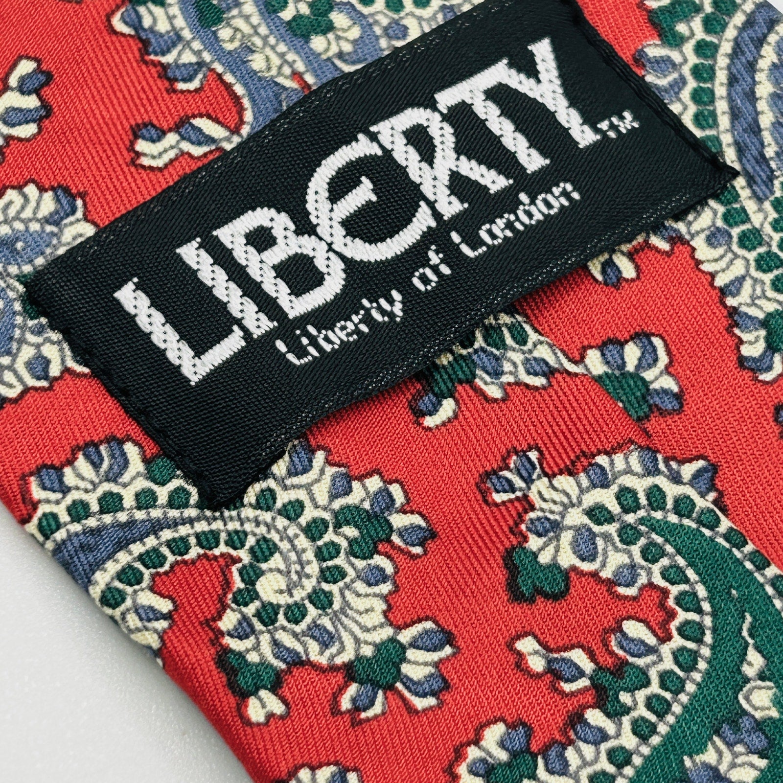 Vintage 80s Liberty of London Red Blue Green Paisley Silk Necktie