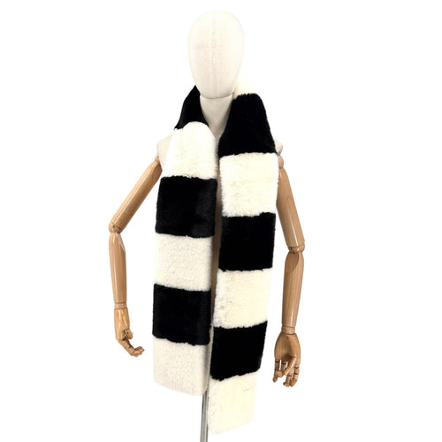Anthropologie Black White Colorblock Striped Plush Long Winter Scarf