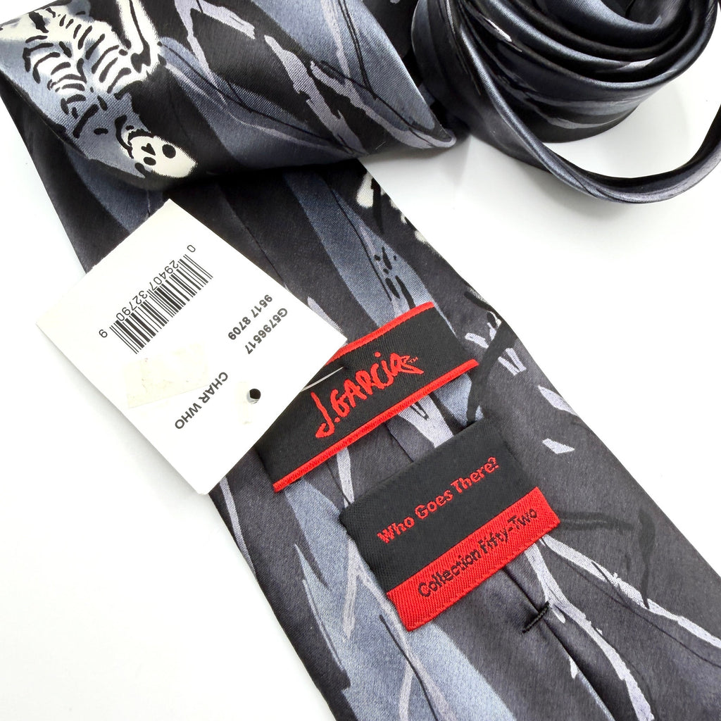 J. Garcia Gray Silk Skeleton Halloween Grateful Dead Necktie