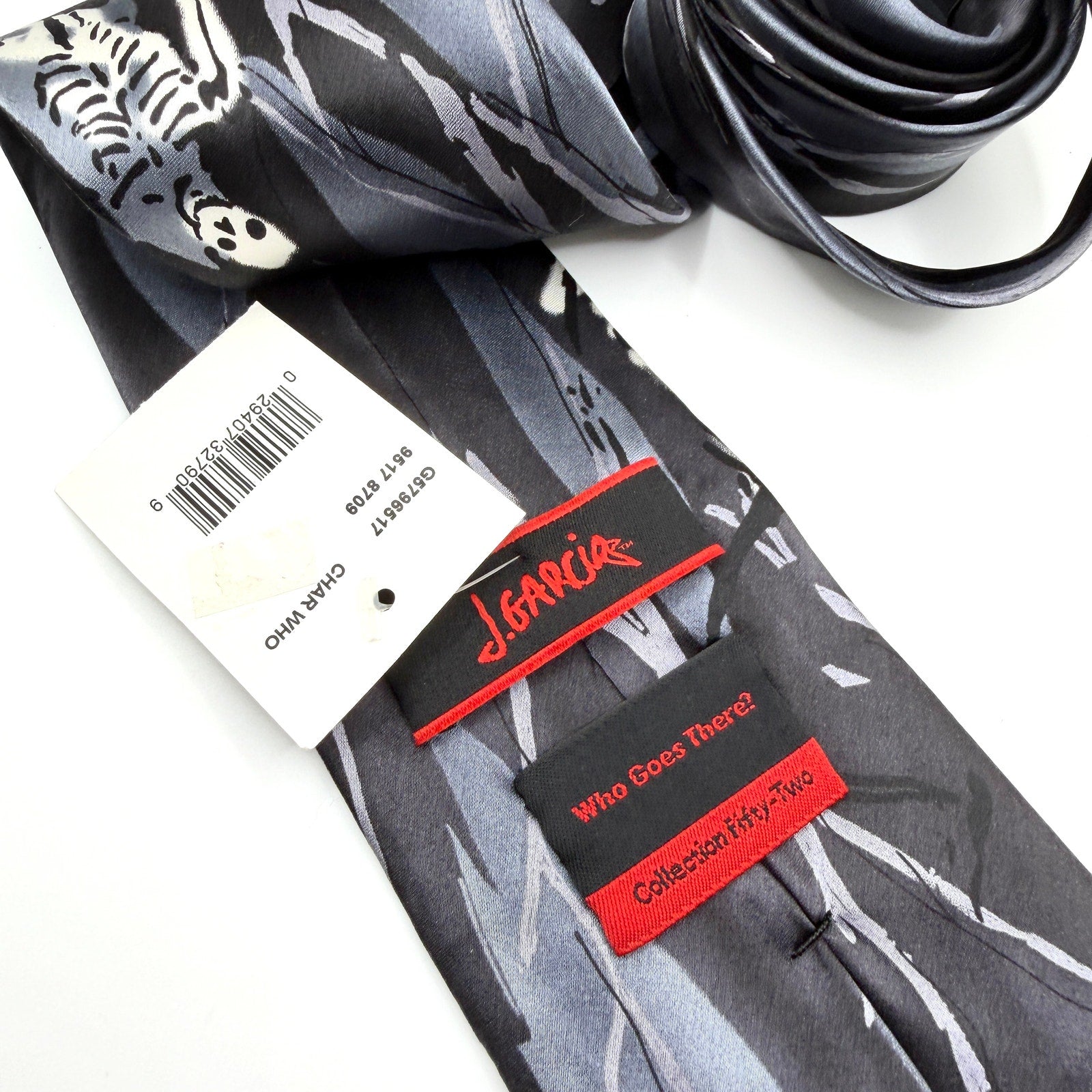 J. Garcia Gray Silk Skeleton Halloween Grateful Dead Necktie