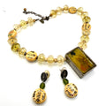 Vintage 90s Chico's Yellow Amber Chinoiserie Geisha Necklace Earring Set