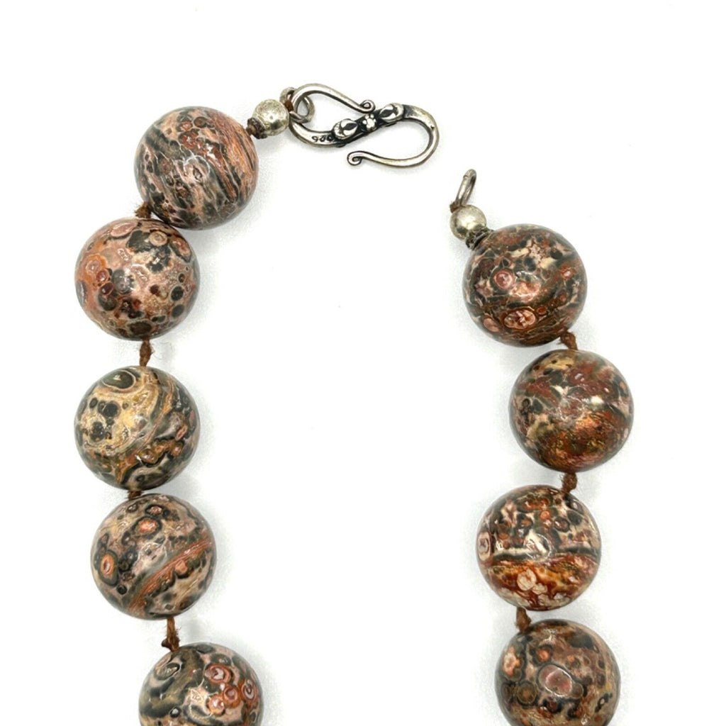 Vintage Artisan Leopard Skin Jasper Southwestern Hand-Carved Statement Necklace