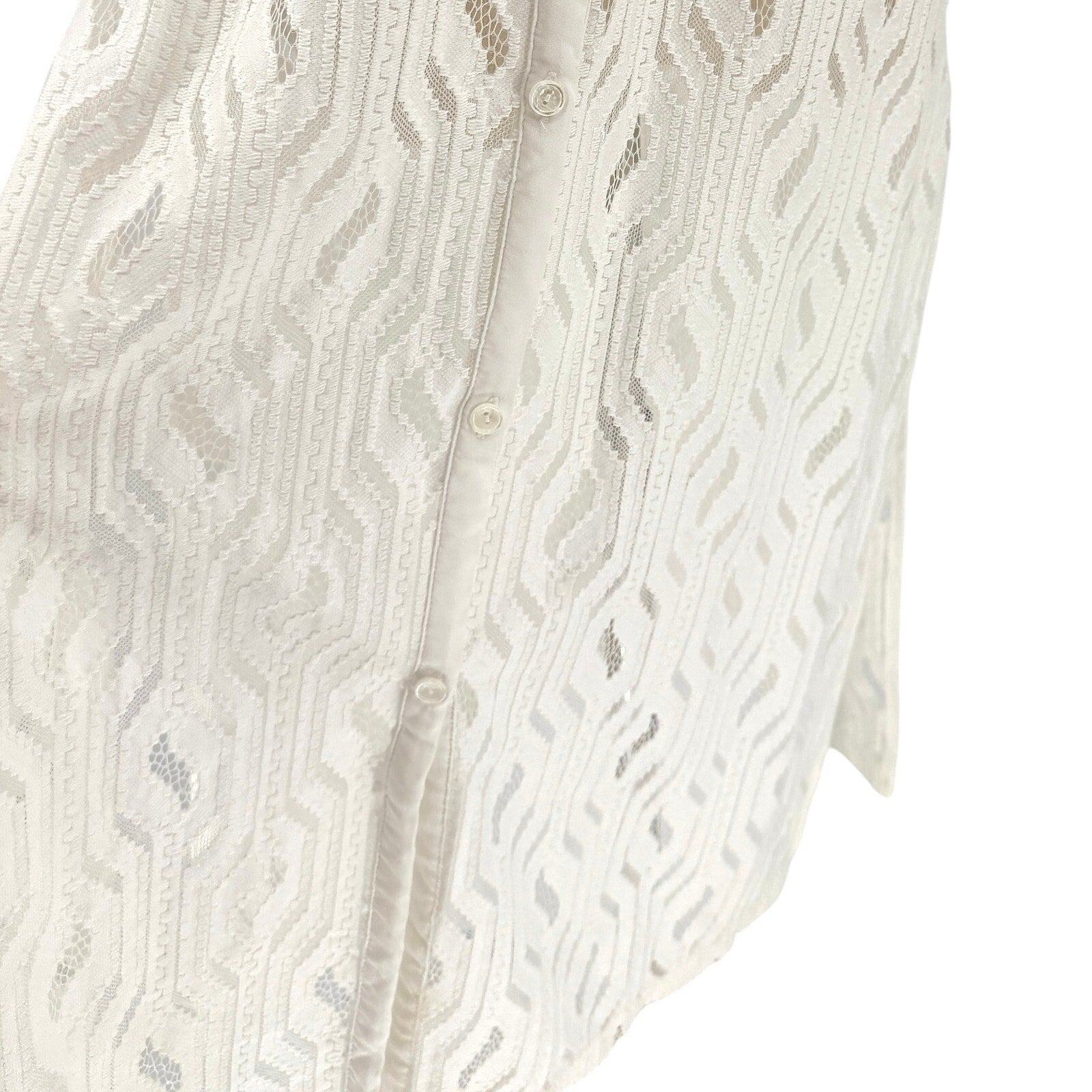 Sharon Young White Lace Geometric Button Front Midi Cover-Up Tunic