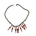 Vintage Afrobohemian Brass Orange Glass Fringed Tribal Drop Necklace
