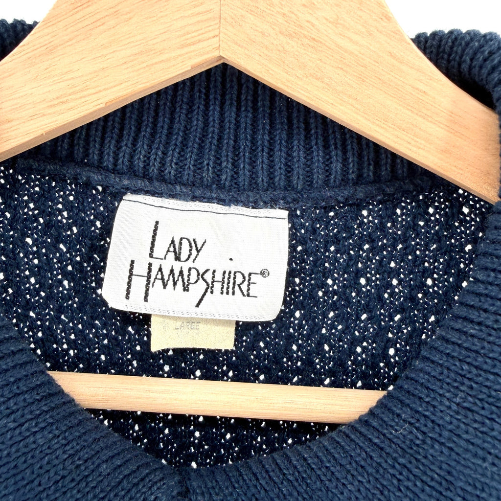 Vintage 90s Lady Hampshire Blue Geometric Polo Collar Sweater