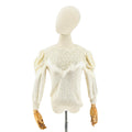 Vintage 80s Cream Super Soft Puff Sleeve Angora Pearl Trim Sweater