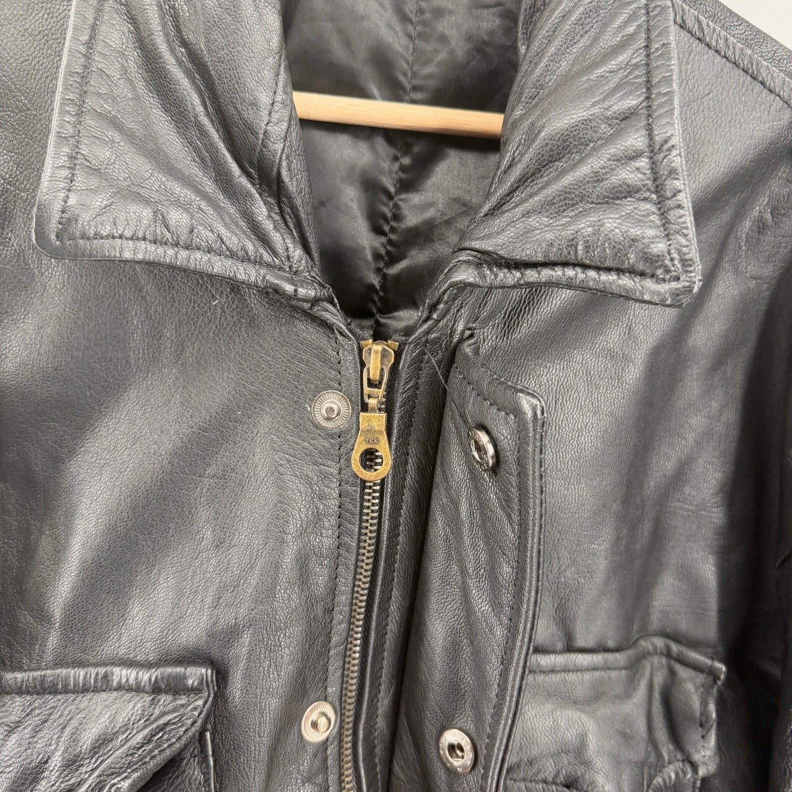 Vintage 90s Black Genuine Leather Utility Field Drawstring Jacket