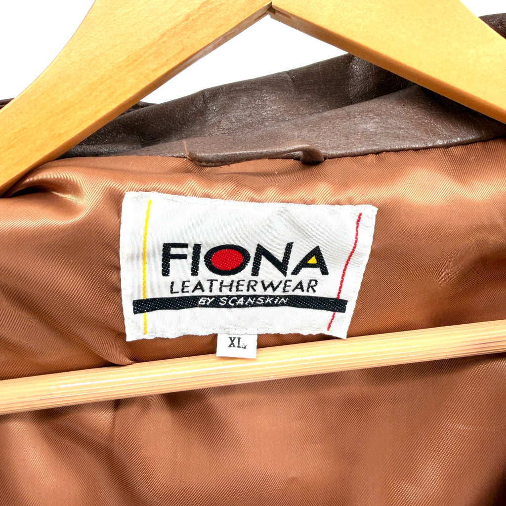 Vintage 80s Fiona Scanskin Brown Genuine Leather Bomber Jacket