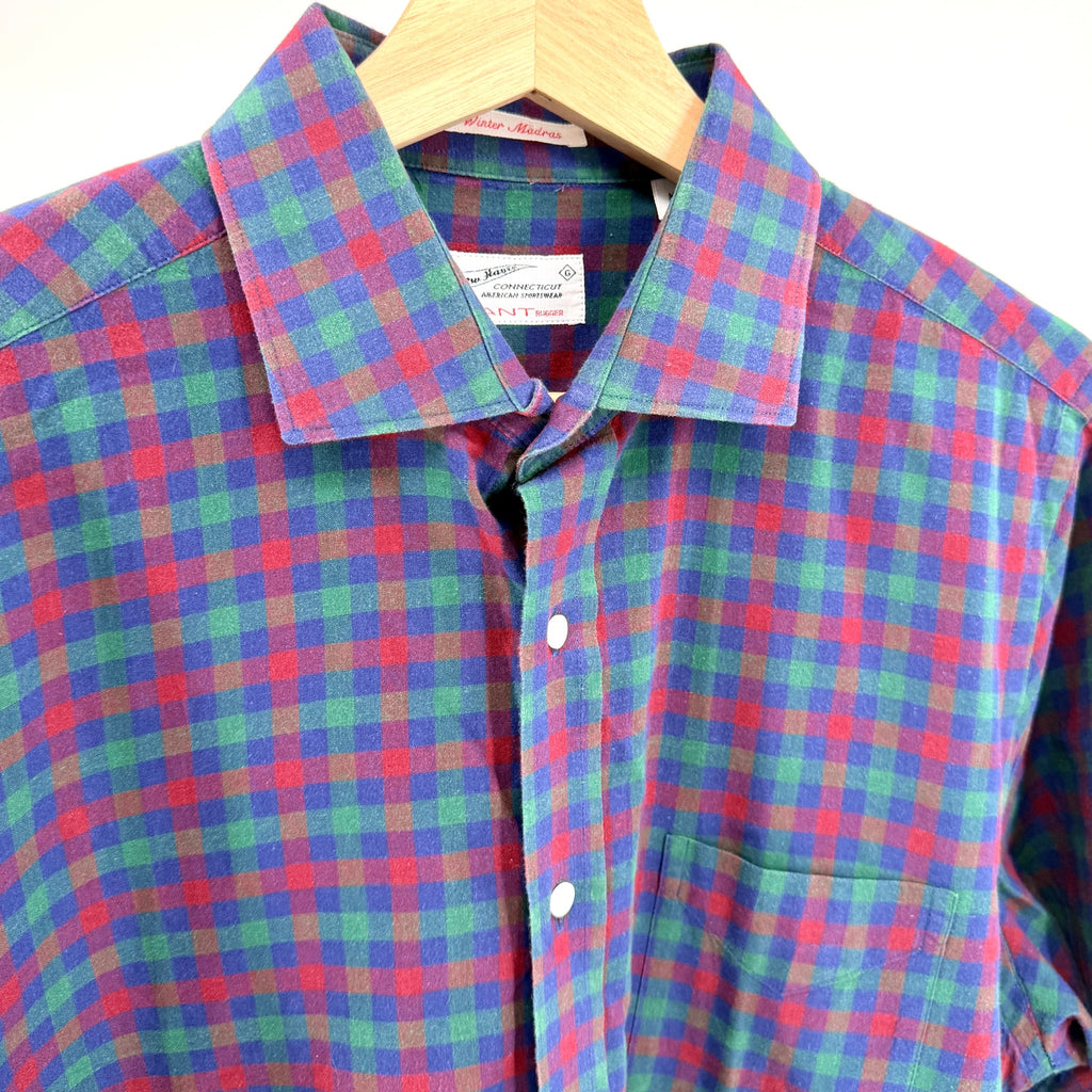Gant Rugger Blue Red Green Plaid 100% Cotton Winter Madras Shirt