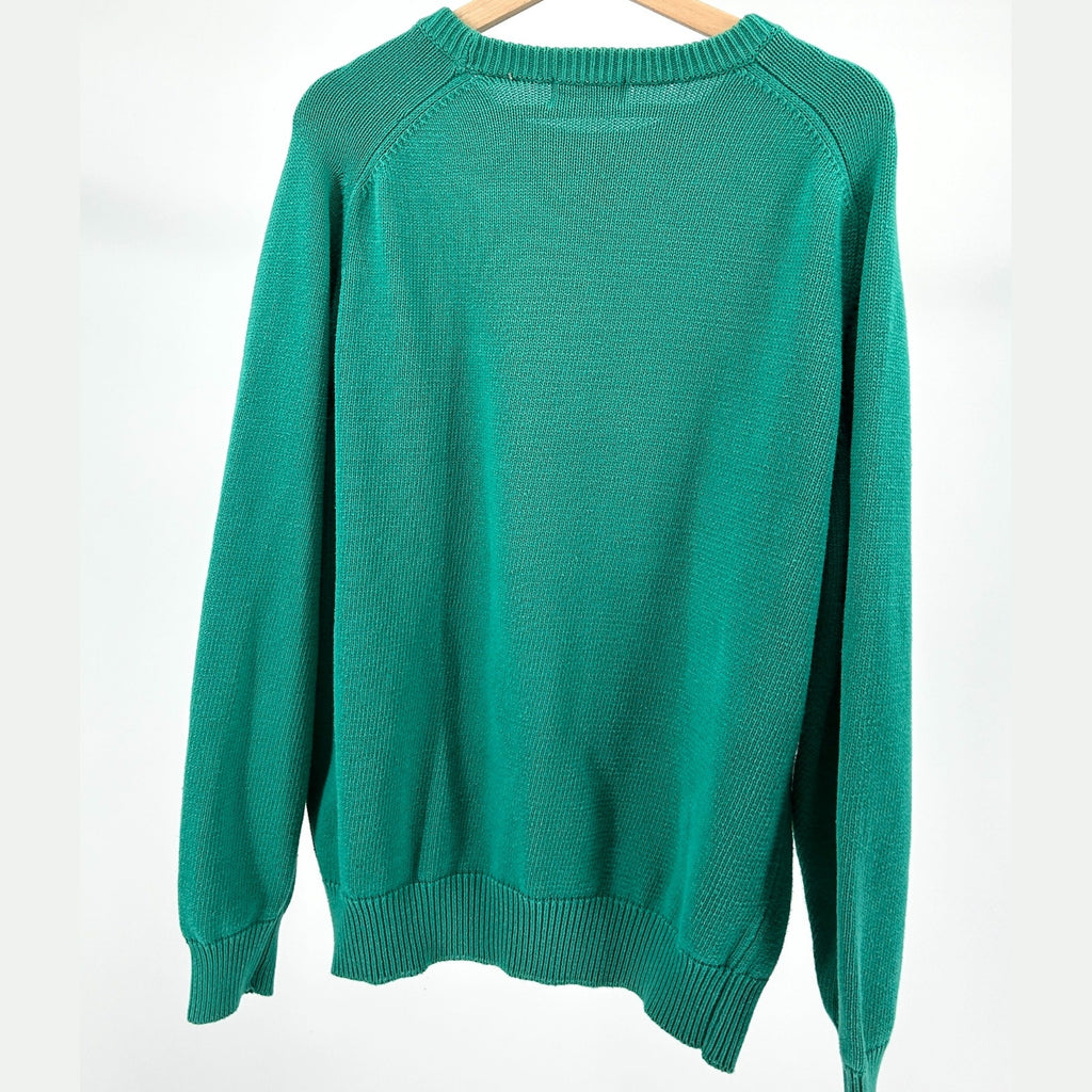 Vintage 80s LaMode Jade Green 100% Cotton Embroidered Golf Tournament Sweater