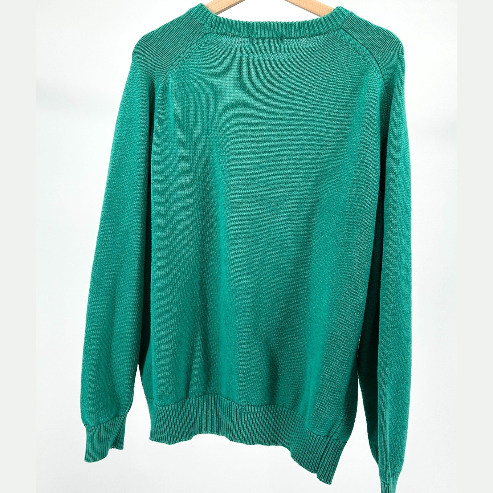 Vintage 80s LaMode Jade Green 100% Cotton Embroidered Golf Tournament Sweater