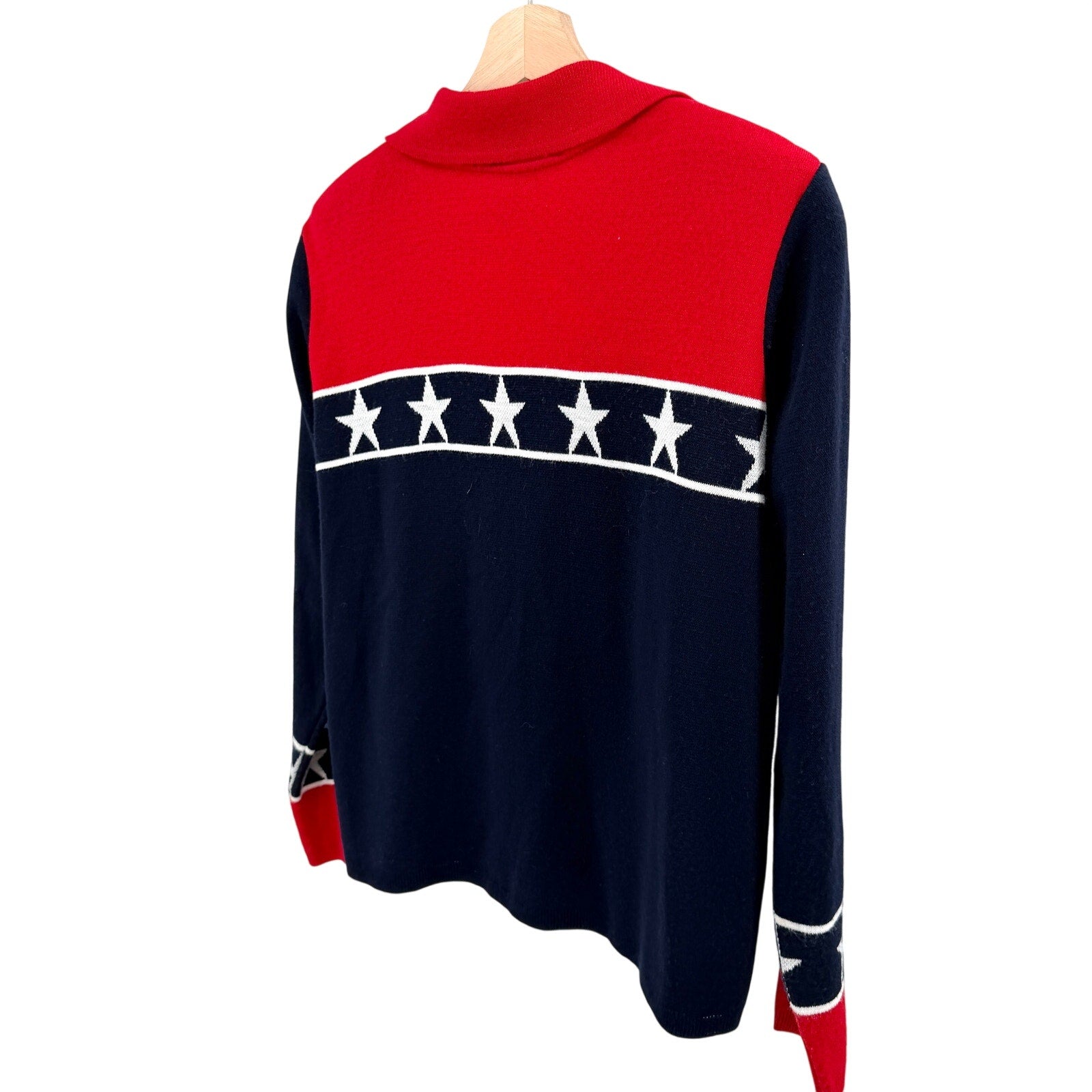 Vintage 90s Prosperity Red Navy White Flag Star Full Zip Cardigan