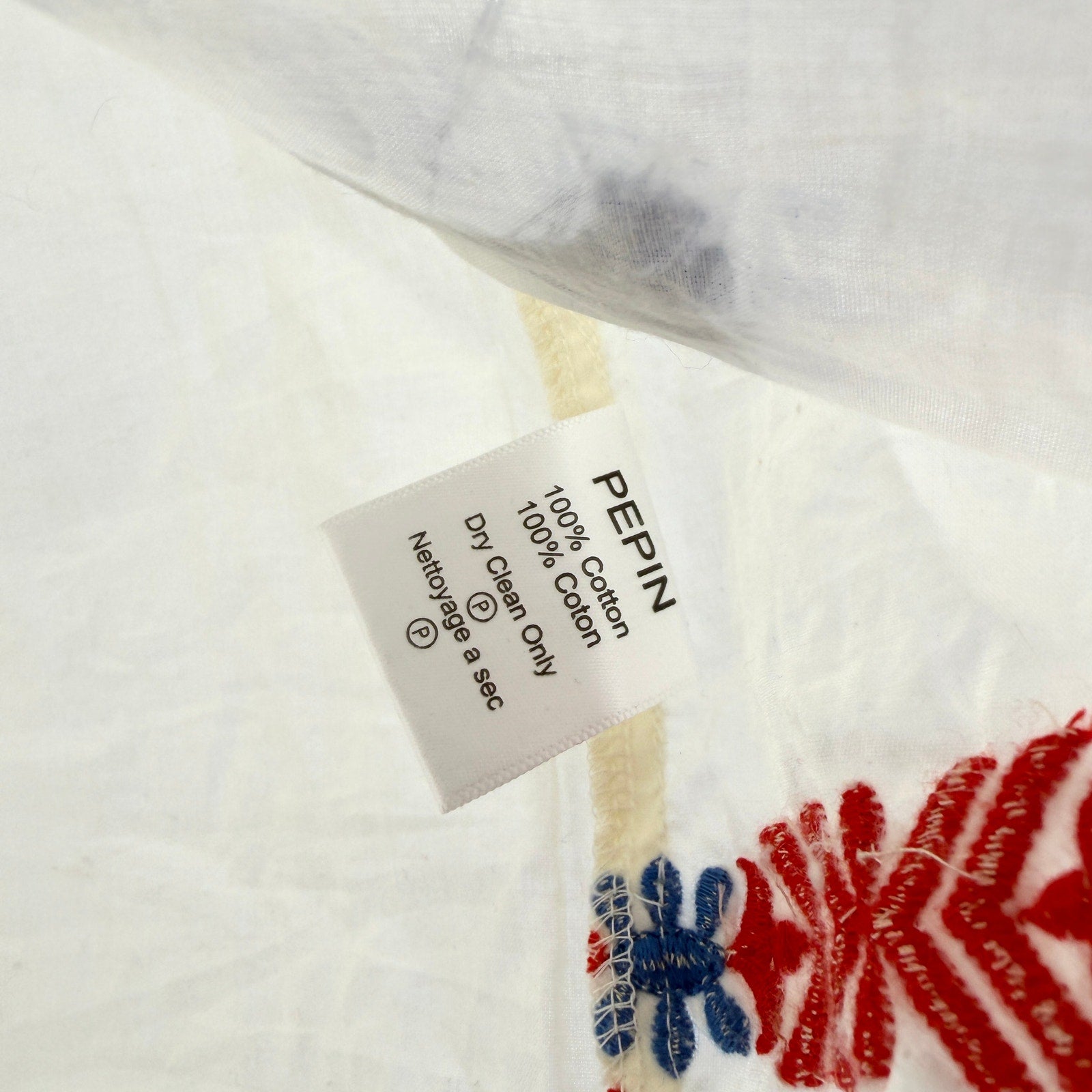 Pepin Cream 100% Cotton Red Blue Embroidered Tunic Blouse