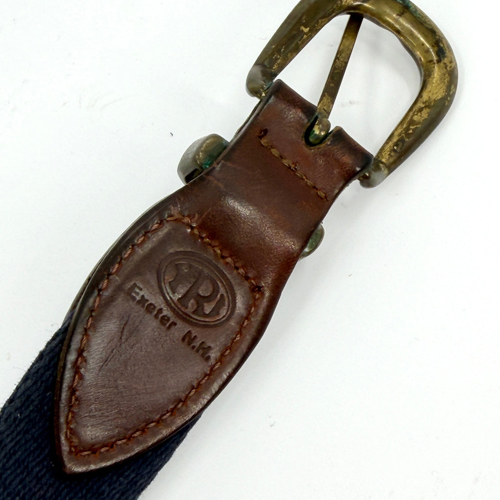 Vintage 80s YRI Navy Green Genuine Leather Preppy Woven Crest Belt