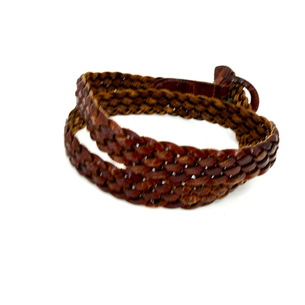 Vintage 90s Preppy Brown Woven Genuine Leather Braided Belt