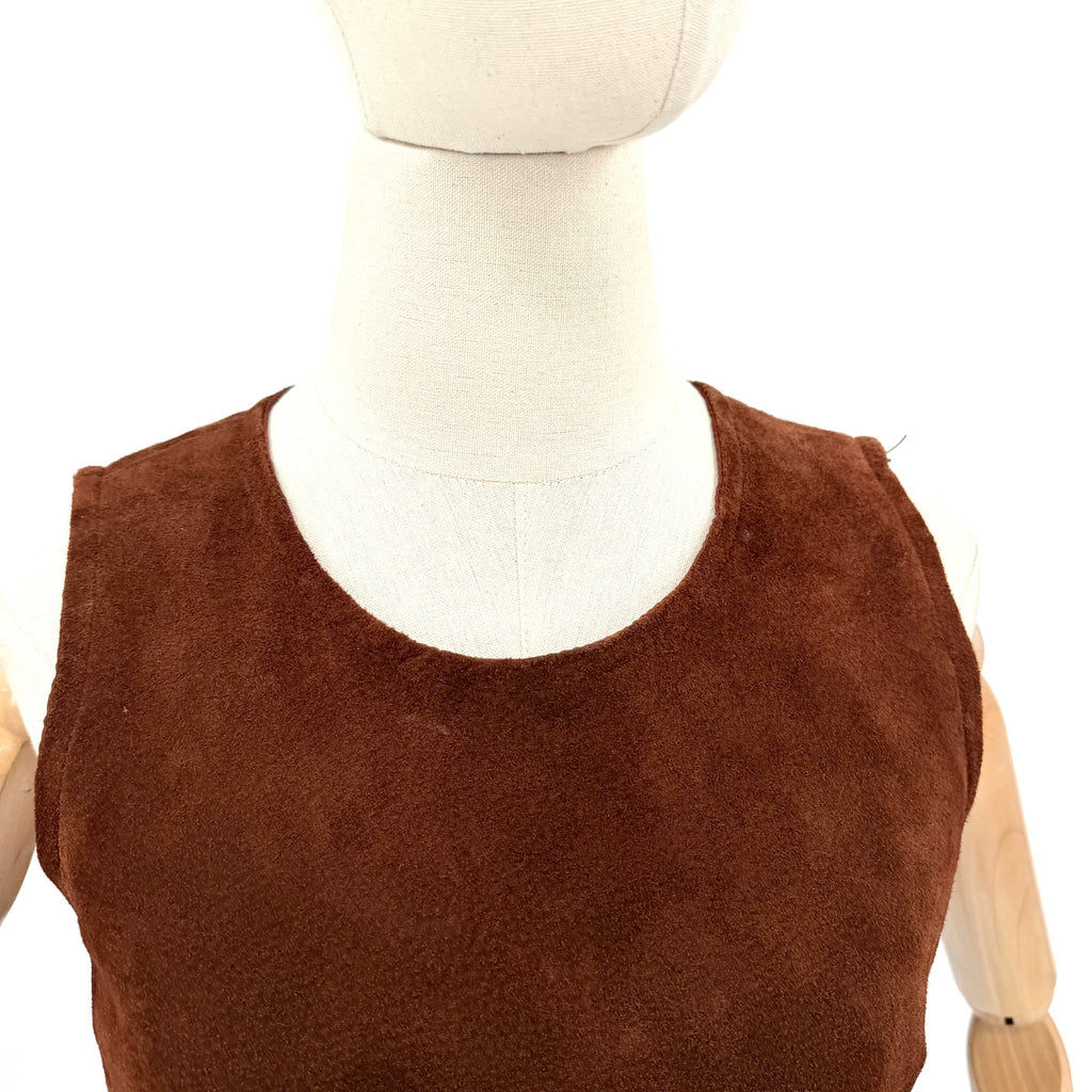 Vintage 90s The Limited Chocolate Brown Genuine Leather Suede Mini Dress