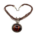 Vintage 70s Sterling Silver Brown Shell Heishi Agate Slide Statement Necklace