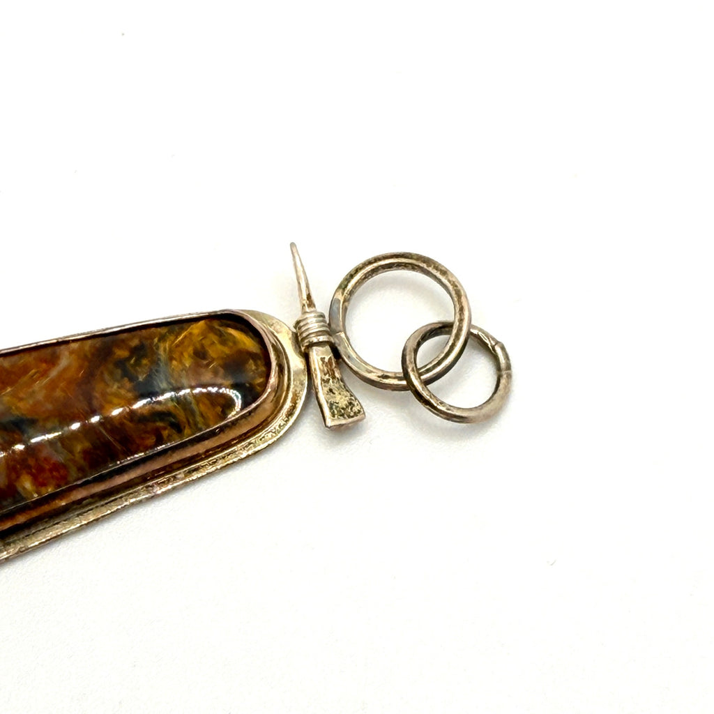 Vintage 90s Pietersite Sterling Silver Tapered Statement Slide Pendant