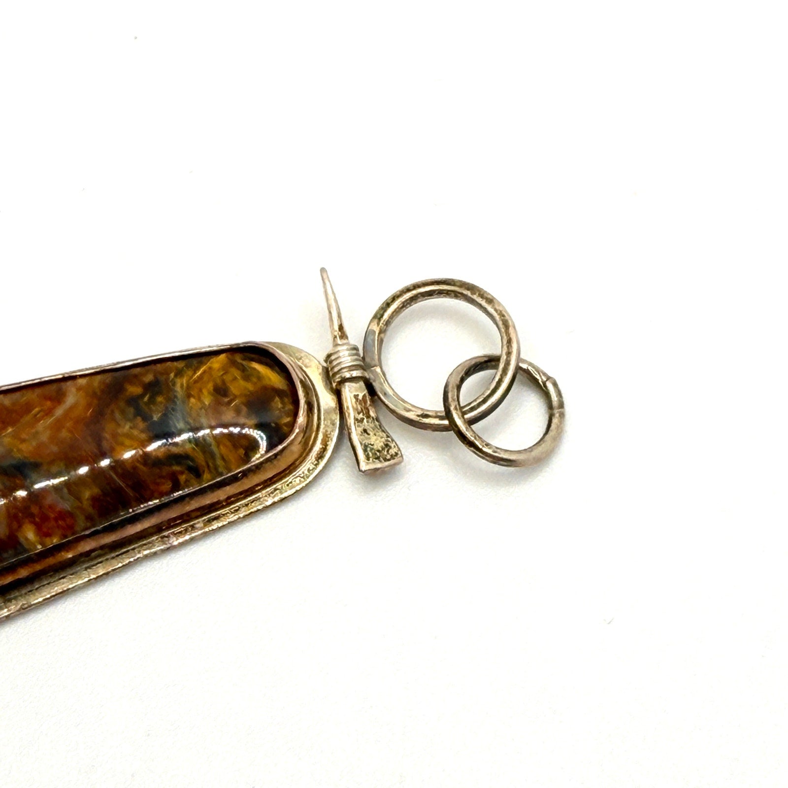 Vintage 90s Pietersite Sterling Silver Tapered Statement Slide Pendant