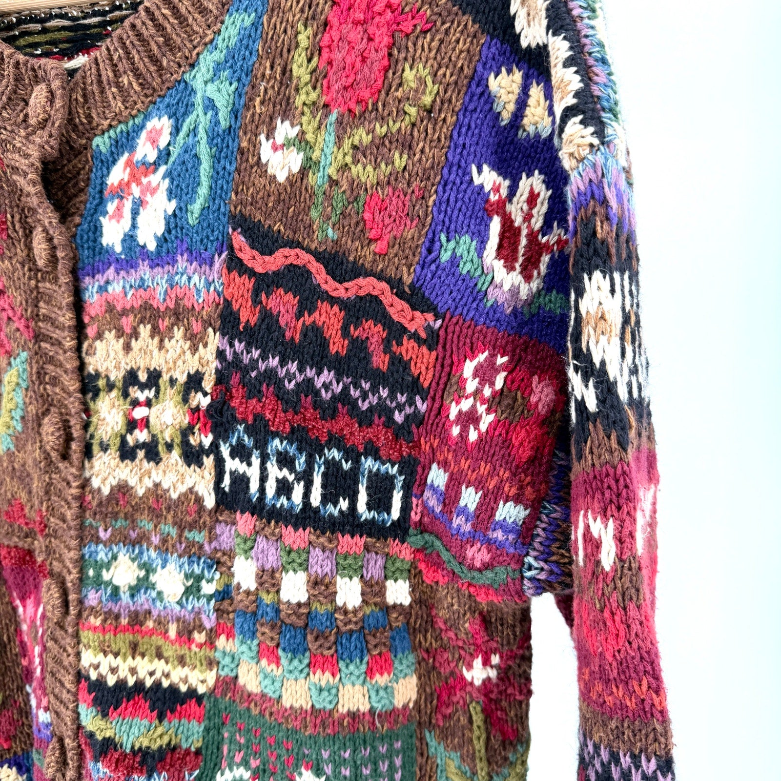 Vintage 90s Tiara International Brown Cottagecore Floral Patchwork Cardigan