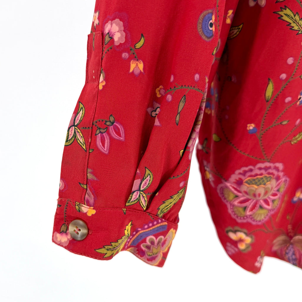 Vintage 90s Liz Claiborne Collection Red Floral 100% Silk Blouse