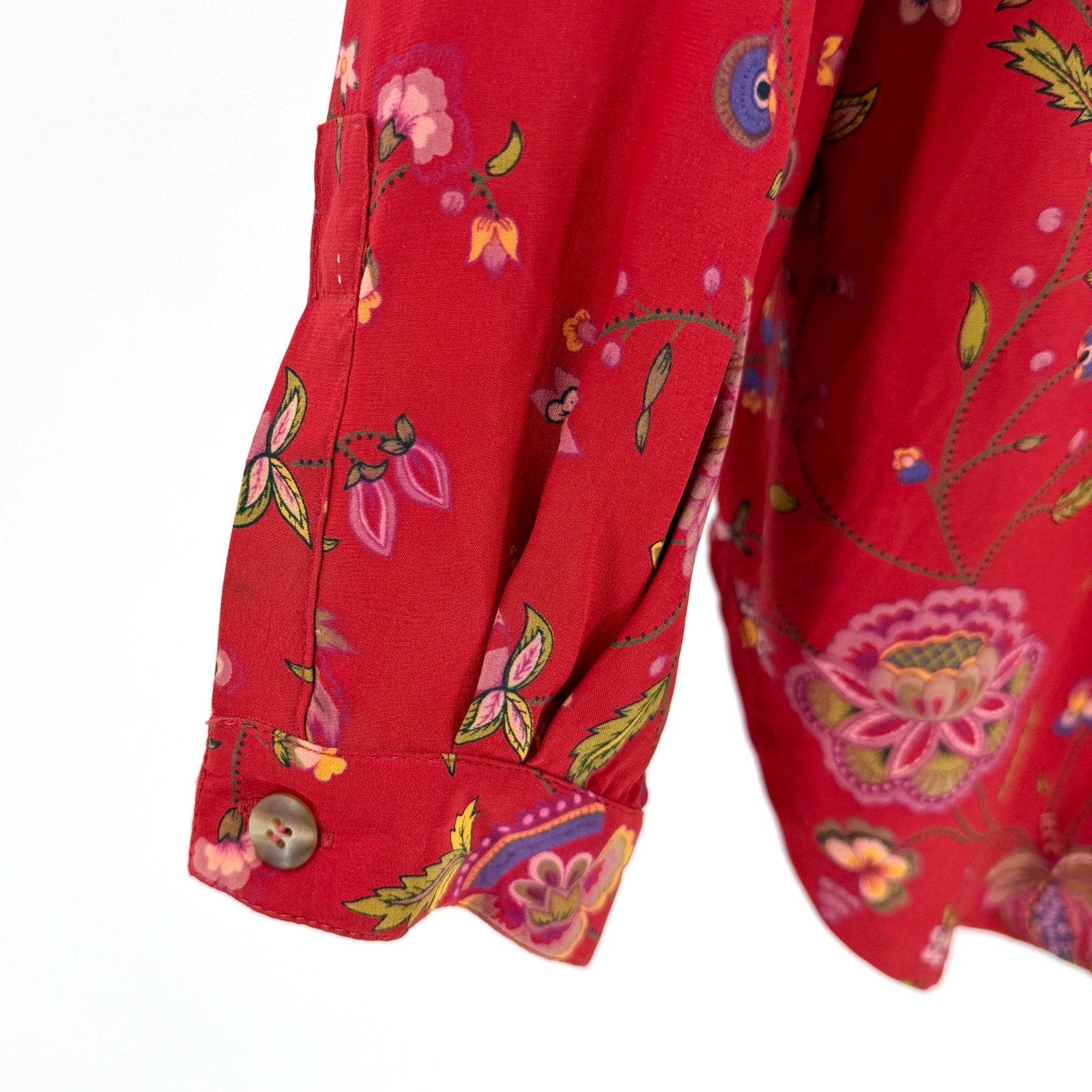 Vintage 90s Liz Claiborne Collection Red Floral 100% Silk Blouse