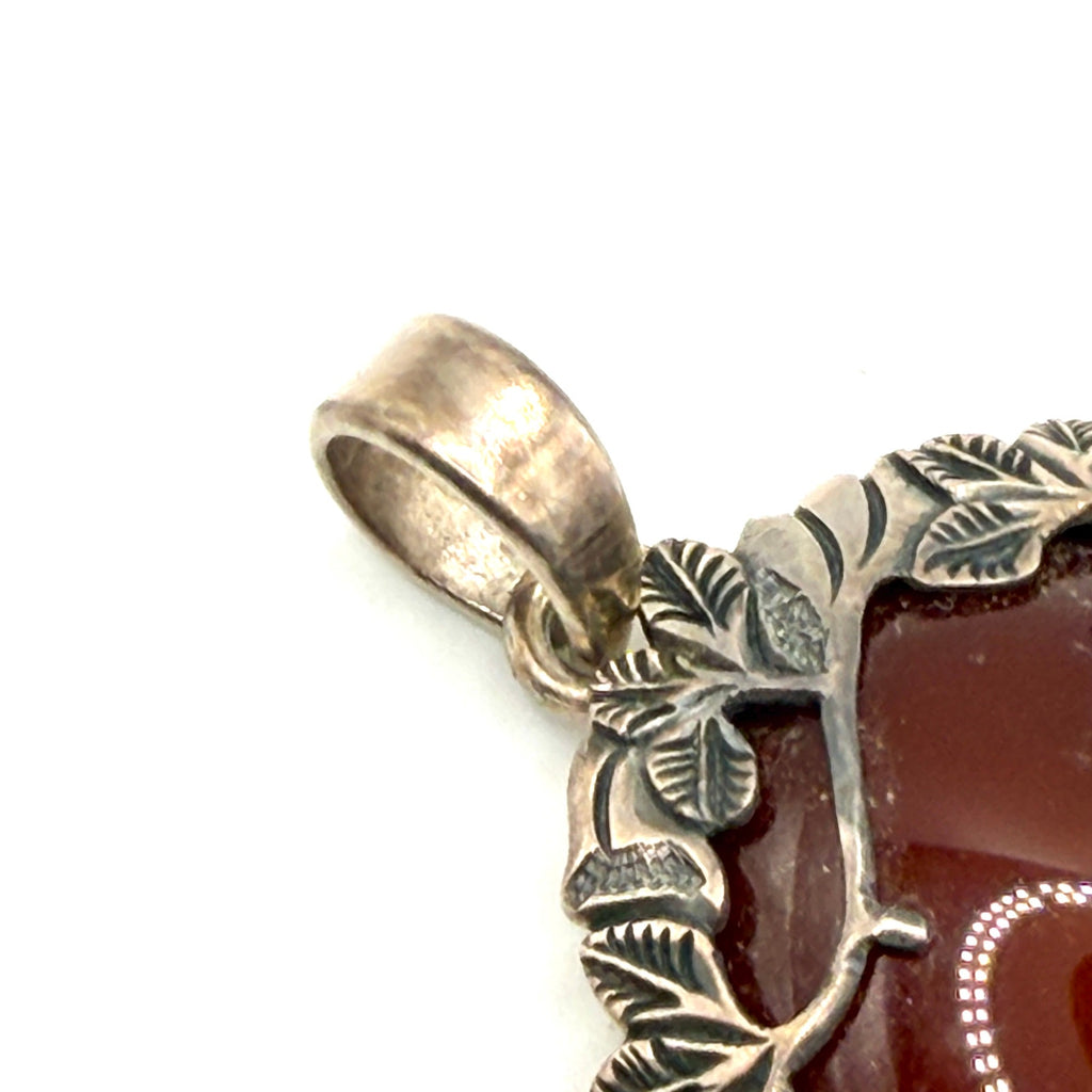 Vintage 90s Red Carnelian Sterling Silver Woodland Deer Overlay Pendant