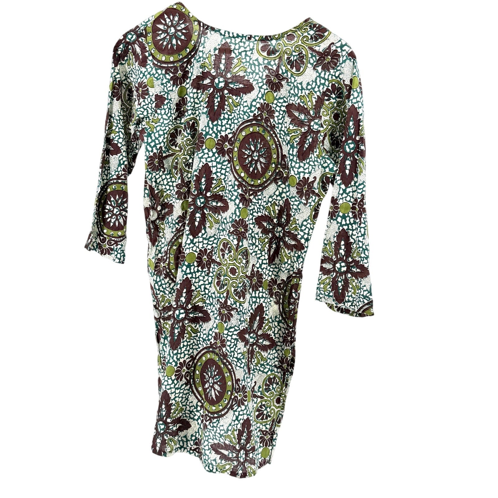 Green Maroon 100% Cotton Floral Embroidered Kurta Tunic