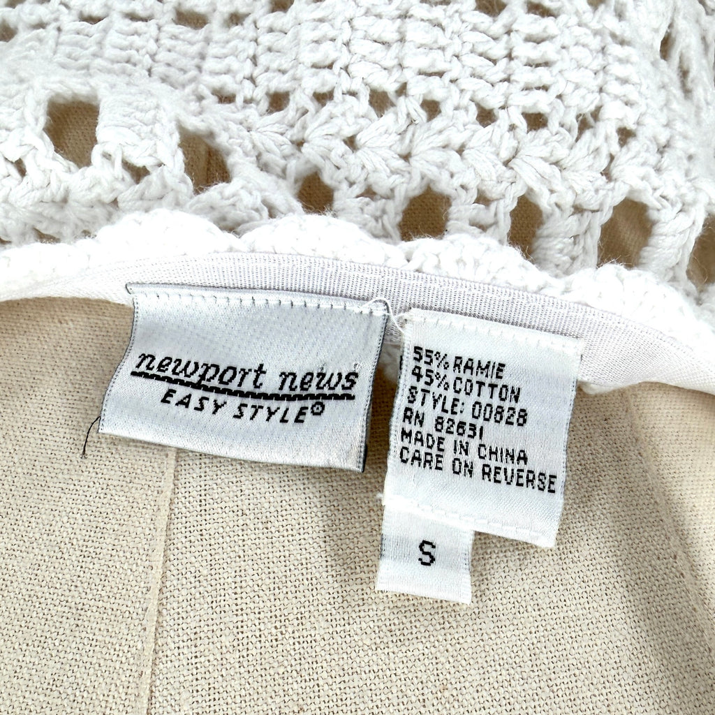 Vintage Y2K Newport News White Ramie Cotton Crochet Bralette Skirt Two Piece Set