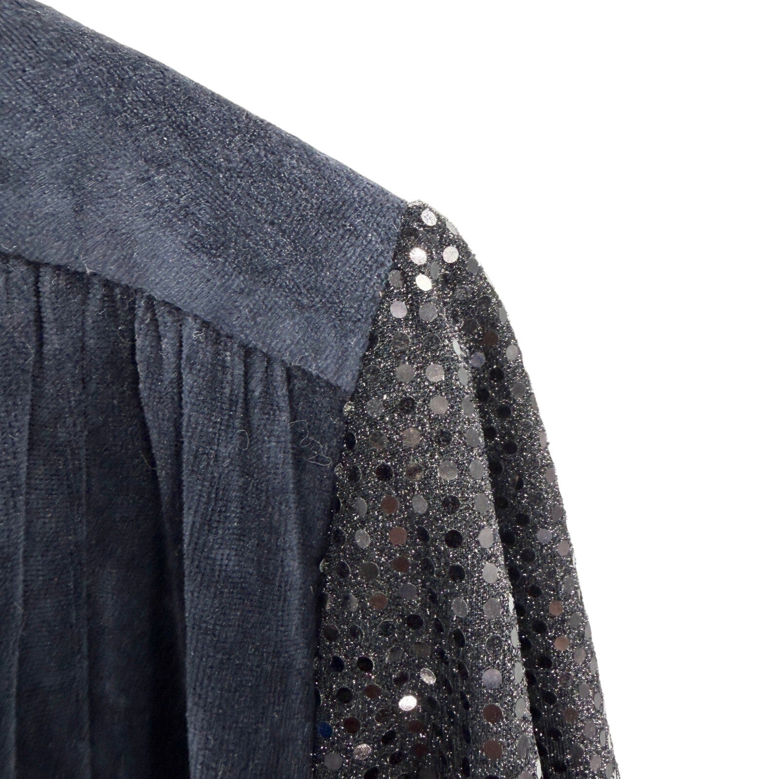 intage 80s Laura Kidd Black Sequin Flutter Sleeve Shoulder Pads Duster Robe