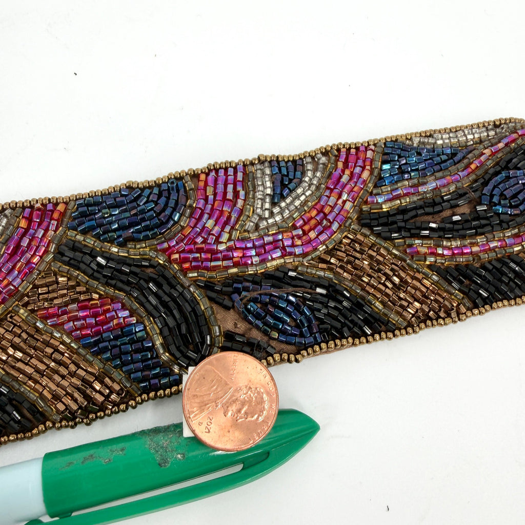 Vintage 90s Collectif Black Pink Beaded Heart Motif Wide Belt