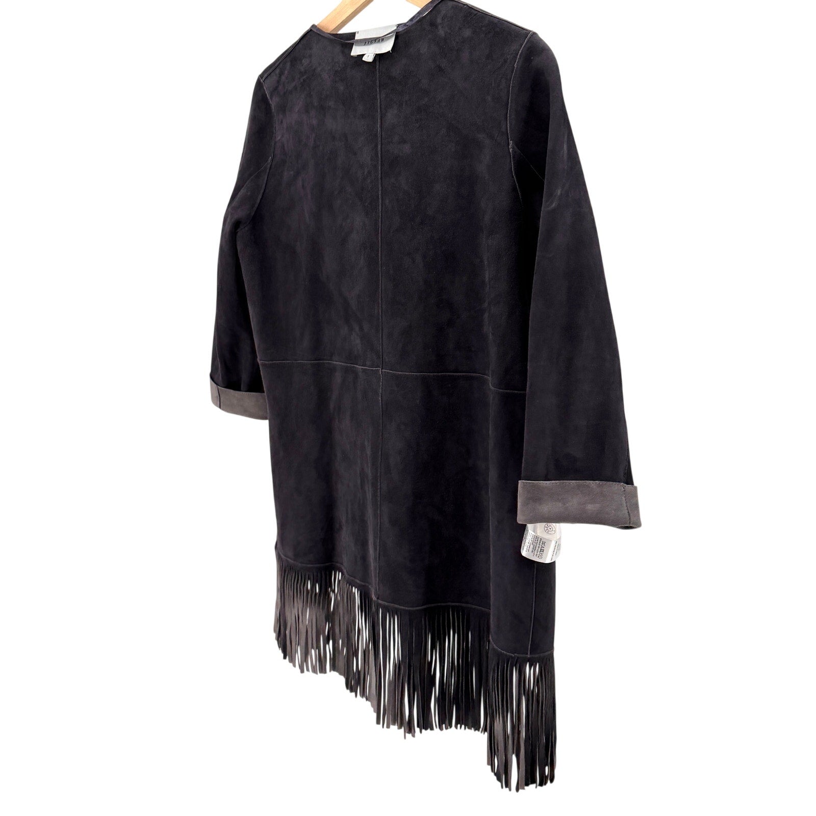 Jigsaw Gray Dark Charcoal Reversible Genuine Suede Fringe Jacket