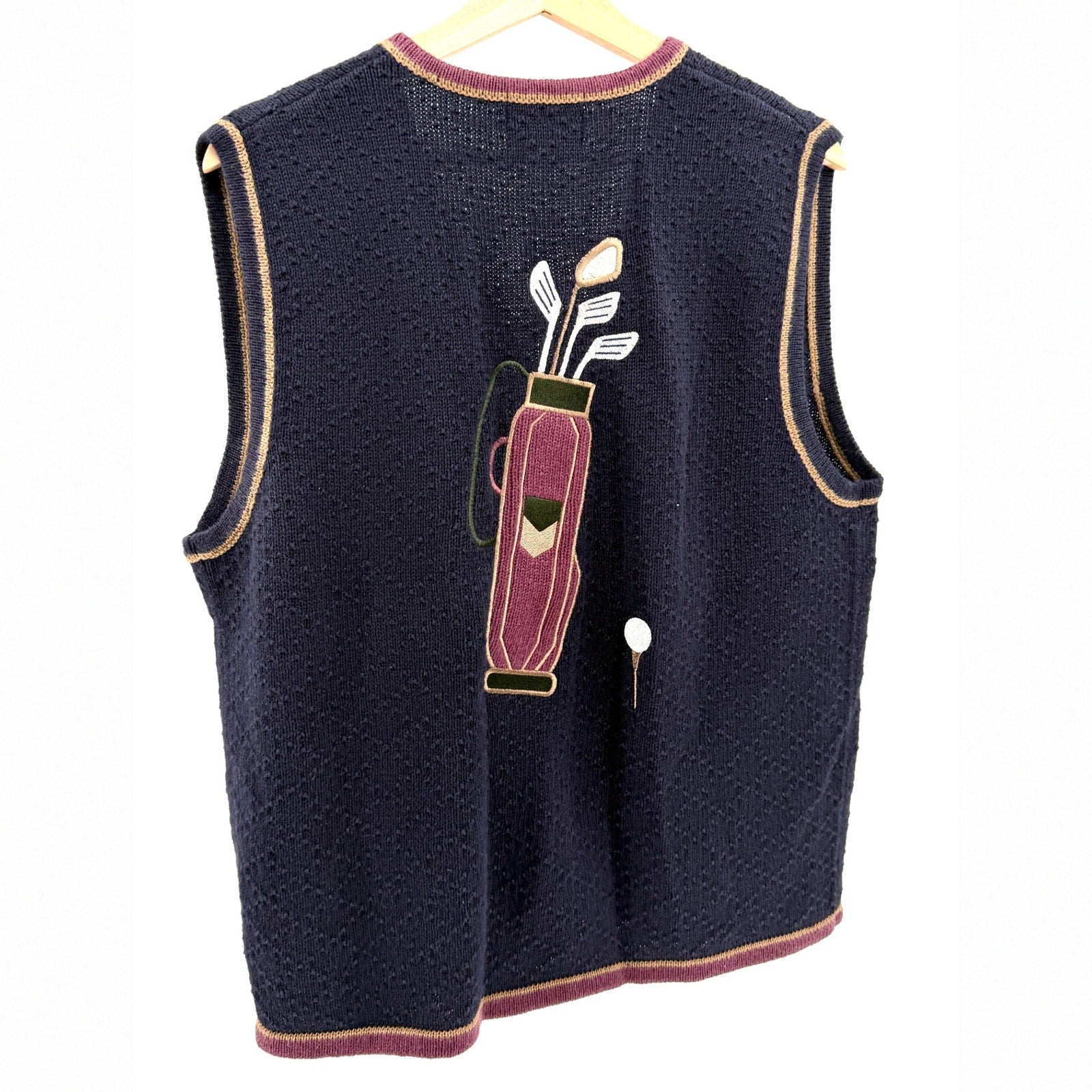 90s Vintage Christopher & Banks Navy Blue Golf Themed Zip Up Sweater Vest