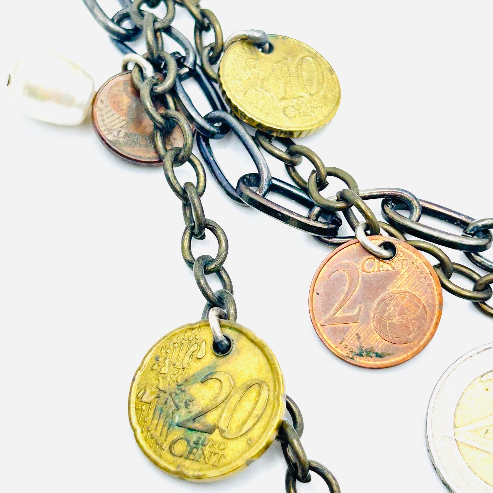 Vintage Y2K Multi-Tone Euro Coin Charm Layered Chain Necklace