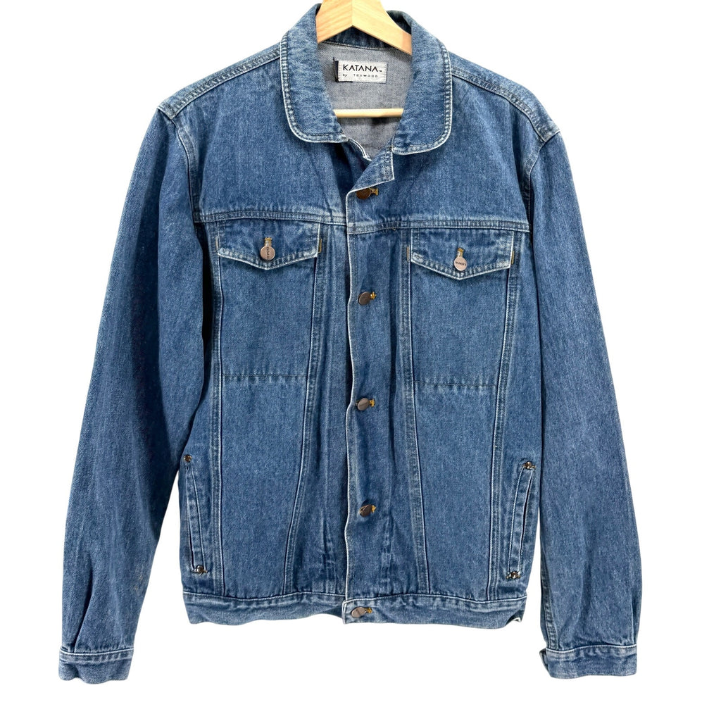 Vintage 90s Katana Texwood Blue 100% Cotton Grunge Trucker Denim Jacket
